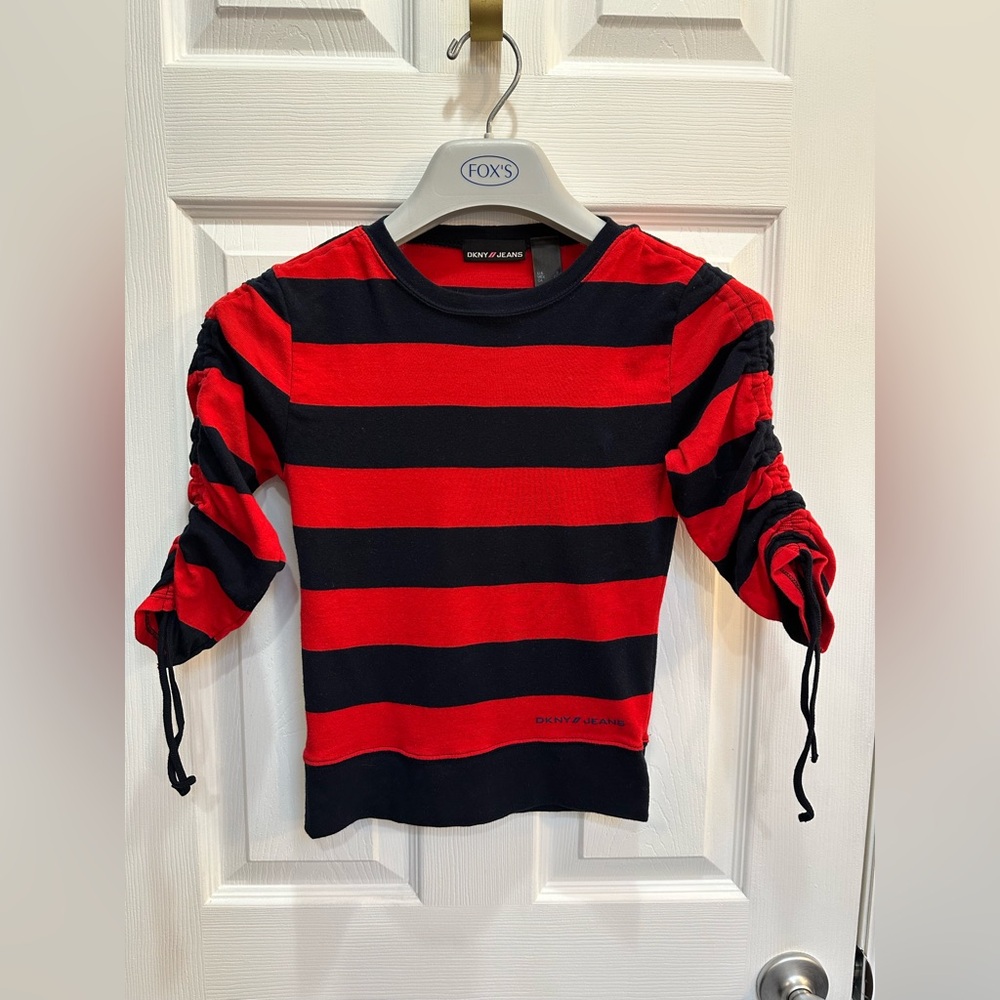 DKNY Jeans navy and red striped top size small